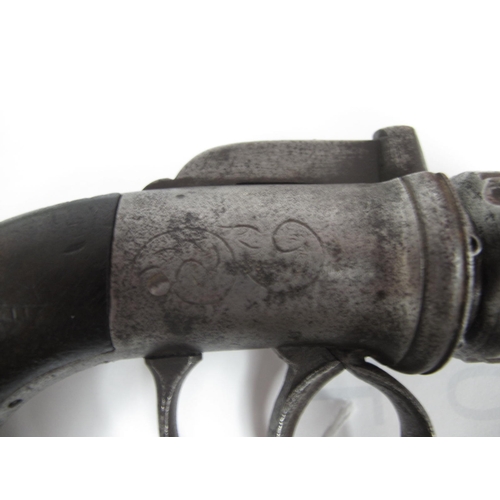 467 - Pepper Pot Percussion Six Shot Pistol, c.1850 light hand engraved detail with wood grips, the action... 