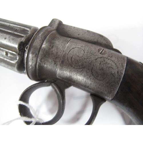 467 - Pepper Pot Percussion Six Shot Pistol, c.1850 light hand engraved detail with wood grips, the action... 