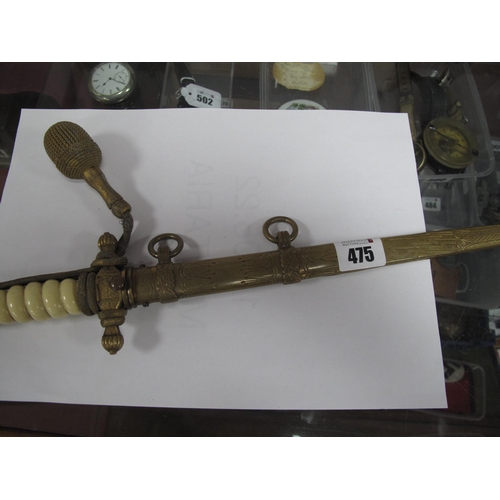 475 - A WWII German Navel Officers Dress Dagger with Scabbard, Eagle pommel white baklite grip, double edg... 