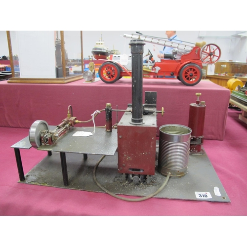 318 - A Stationary Live Steam Engine/Plant, 5 x 17cm horizontal encased boiler, fitted pressure gauge, sig... 