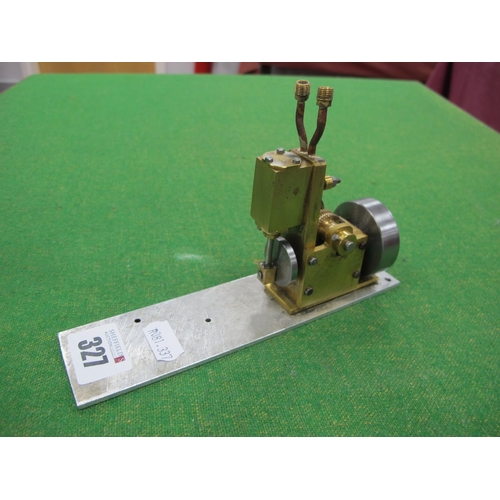 327 - A Small Engineered Stationary Live Steam Vertical Engine, 2cm stroke, 4cm fly wheel, double acting o... 