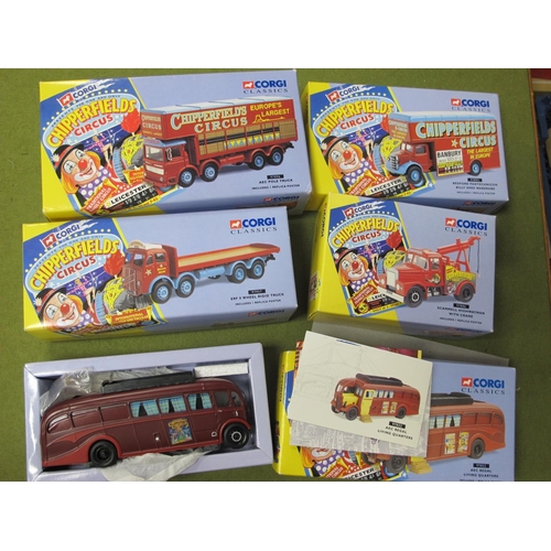 400 - Five Corgi Chipperfields Circus Diecast Model Vehicles, incuding #97092 Bedford Pantechnicon Billy S... 