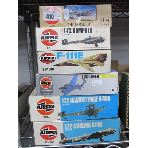 410 - Six Airfix Plastic Model Military Aircraft Kits, mostly 1:72nd scale including 06002 Short Stirling ... 