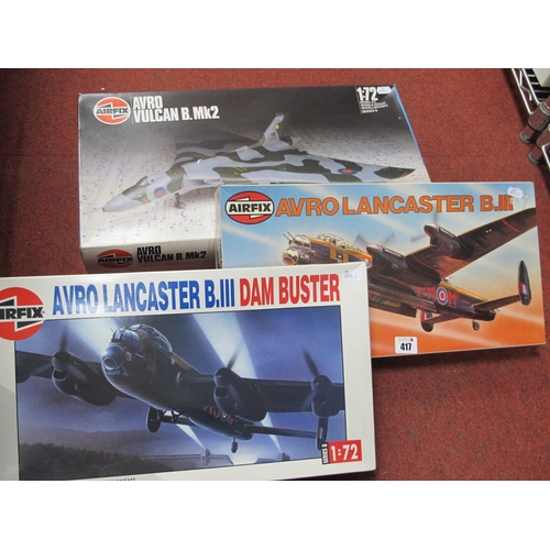 417 - Three Airfix 1:72nd Scale Plastic Model Military Aircraft Kits, comprising of #09002 Avro Vulcan B.M... 