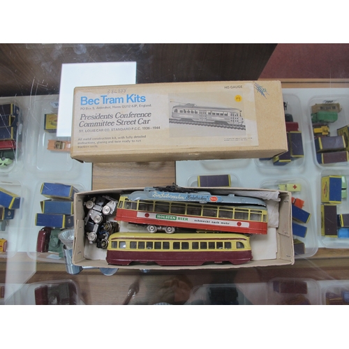 445 - A Quantity of Tram Kits Made Up and Motorised, various outline continental trams and rolling stock, ... 