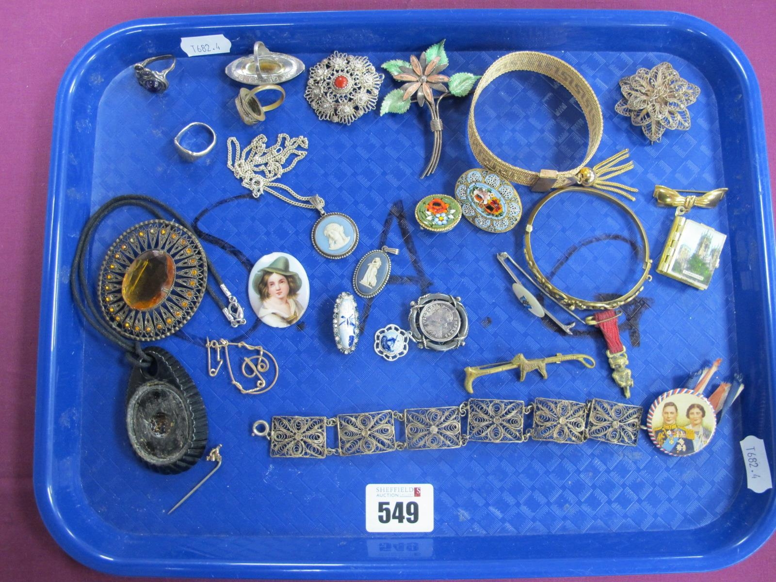 Vintage Costume Jewellery, including micromosaic brooches, Wedgwood