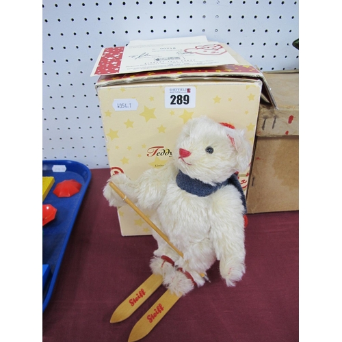 289 - A Steiff Teddy Bear 'Skier', limited edition No 218/1500, white mohair body, hat, scarf, wooden Stei... 