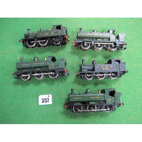 357 - Five 'OO' Gauge/4mm G.W.R Class 0-6-0 Tank Steam Locomotives, unboxed two Hornby R/No. 2744, one mai... 