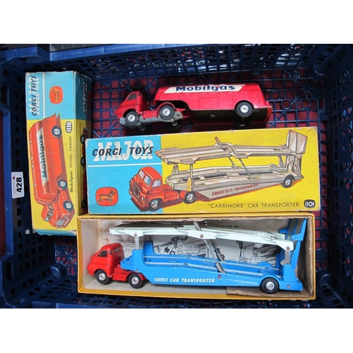 428 - Two Corgi Toys Major Diecast Model Vehicles, comprising of #1101 'Carrimor' car transporter, chippin... 