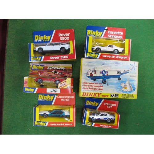 450 - Five Boxed Dinky Toys Diecast Model Vehicles, comprising of #180 Rover 3500, #206 Customised Stingra... 