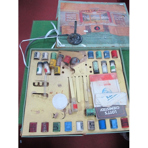 526 - A Mid XX Century Lott's Chemistry Set No 4 for Boys and Girls, bunsen burner, used, some items missi... 