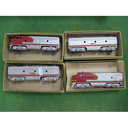 529 - Two Athearn 'HO' Gauge AK-31:229 Bo Bo Diesel 'A' Units, Santa Fe livery pluse two 'B' units, red/si... 