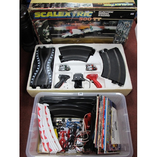 537 - A Scalextric 500TT Slot Racing Set, box tatty; together with a quantity of playworn slot cars, track... 