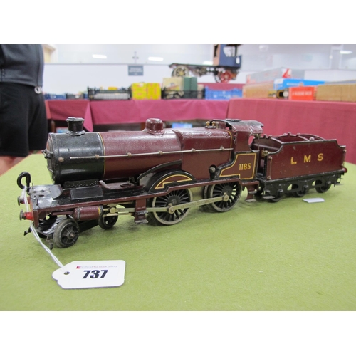 737 - Hornby Circa 1930 'O' Gauge/7mm Clockwork L.M.S Compound 4-4-0 Steam Locomotive, plus six wheel tend... 