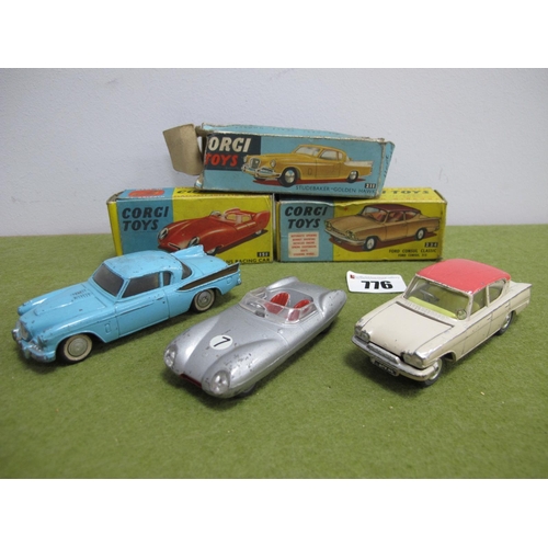 776 - Three Boxed Corgi Toys Diecast Model Cars, comprising of No. 151 Lotus Mark Eleven Le Mans racing Ca... 