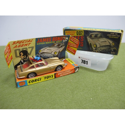 781 - A Boxed Corgi #261 Diecast Model James Bond Aston Martin DB5, bright gold body work, red interior, w... 