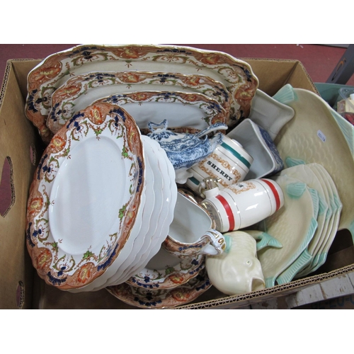 1084 - Wedgwood 'Beryl' Dinner Ware, Shorter fish plates plus server, Wade, etc:- One Box.