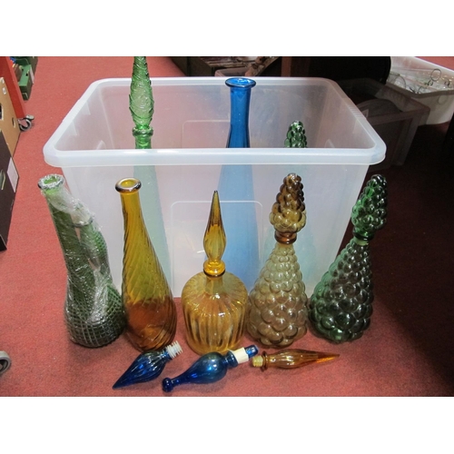 1117 - Italian Tall Glass Storage Bottles With Stoppers, of varying colours, tallest 62cm. (8)