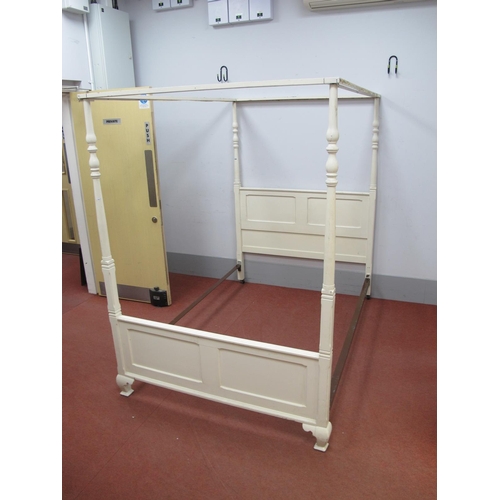 1154 - A XX Century White Painted Four Poster Bed, with turned supports, panelled head and foot boards, 186... 