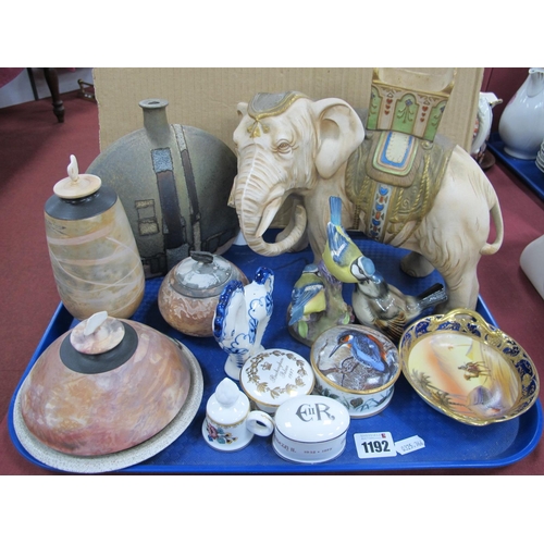 1192 - Crown Devon Elephant, (damaged), Studio lustre and matt slender pottery spill vase, Ardine Studio po... 