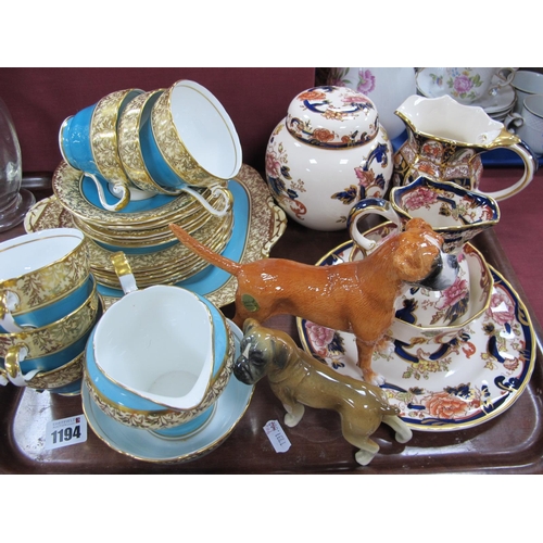 1194 - Aynsley Turquoise and Gilt Teaware, of twenty pieces; Mason's ceramics, Beswick dog, etc:- One Tray