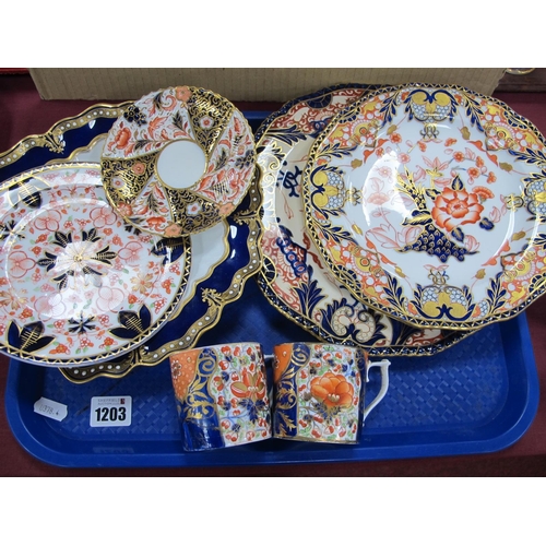 1203 - XIX Century Derby Coffee Cans, Royal Crown Derby plate, Royal Crown Derby dish, with a blue and gilt... 