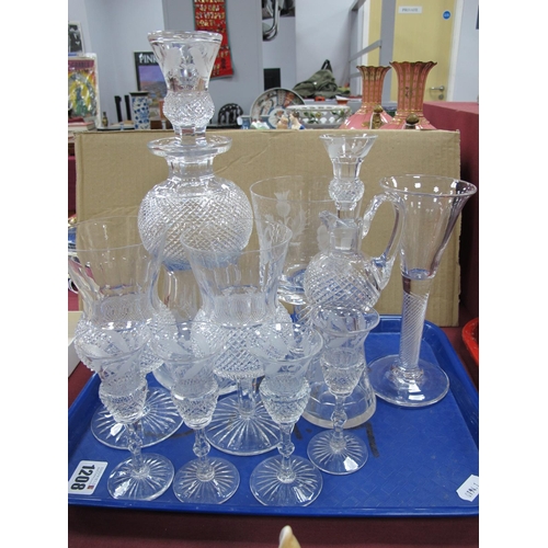 1208 - An Edinburgh Crystal Thistle Shaped Decanter and Stopper, two large matching wine glasses; thistle s... 