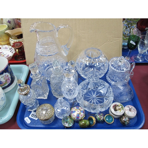 1229 - Cut Glass Scent Bottles, preserve pot, jug, rose bowl, etc, and a collection of trinket pots, includ... 