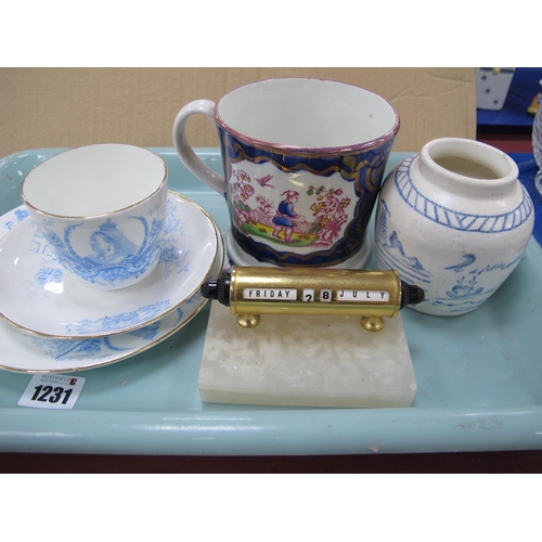 1231 - Longton 1897 Queen Victoria Jubilee Trio, Gaudy Welsh mug, Chinese style pot, cylinder calendar on o... 