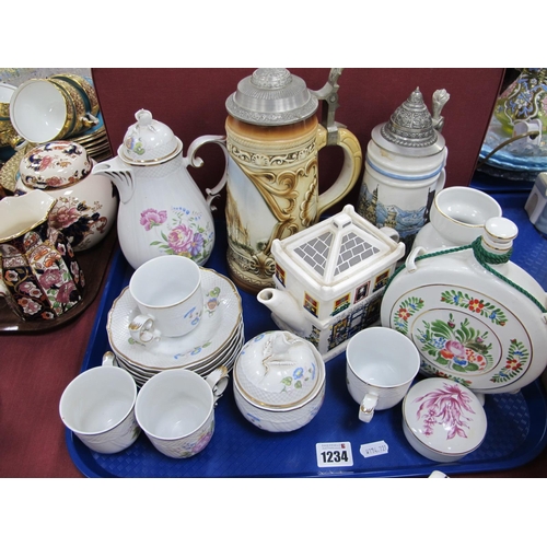 1234 - Hungarian Hollohaza Coffee Ware, moon flask, steins, Wade teapot, etc:- One Tray