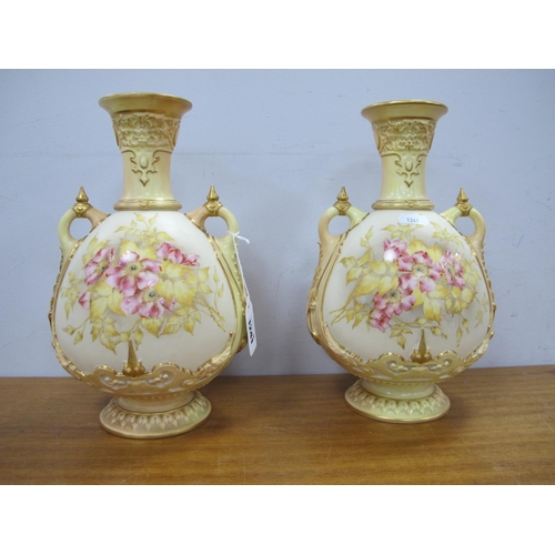 1241 - Royal Worcester, Pair of Ovoid Vases, each decorated with floral bouquets on cream ground, with gilt... 