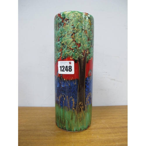 1248 - Anita Harris 'Bluebell Wood' Cylindrical Vase, gold signed, 21cm high.