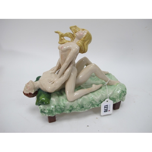 1270 - A Peggy Davies Ceramic Sculpture of 'Amorous Couple', 25cm long.