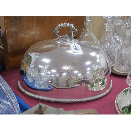 1293 - A Silver Plated Domed Meat Cover, circa early XX Century with detachable screw handle, ribbed base r... 