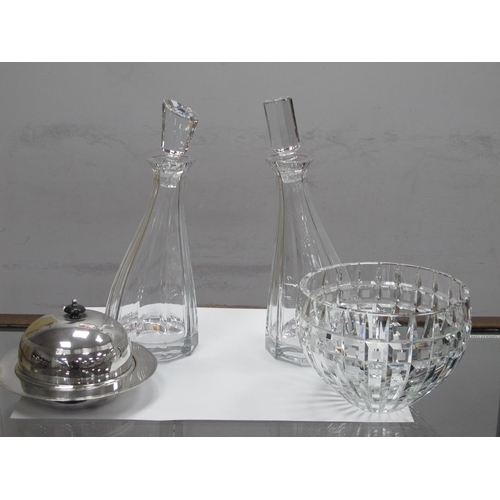 1294 - A Pair of Mikasa 'Windswept' Design Crystal Decanters and Stoppers, a fruit bowl and a silver plated... 