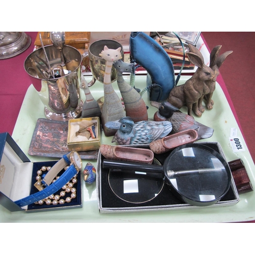 1300 - Magnifying Glasses, model animals, watch, necklace, mineral slippers, etc:- One Tray