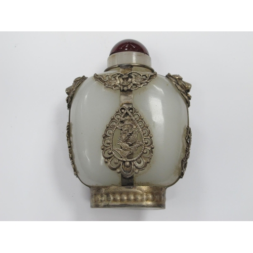 1305 - Oriental -  Scent Bottle, with white metal applied mounts and mushroom stopper, 9cm high.