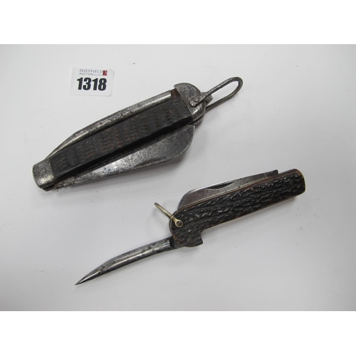 1318 - American Knife, possibly 'Camillus', single blade, spike and lanyard ring, 13cm closed; similar smal... 