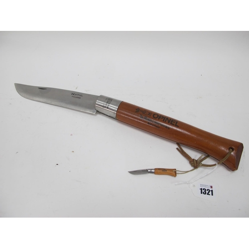 1321 - Opinel Knife, 28cm closed, plus one miniature version, 4.5cm closed.