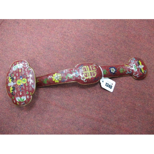 1340 - Oriental - Cloisonne Scepter, multicoloured on maroon ground, 40cm high.