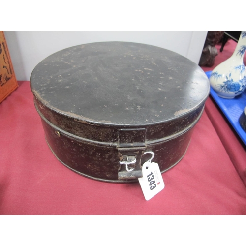 1343 - A Victorian Circular Tin Military Hat Box, with metal label for 'Arthur J. Price, Pershore Str. Birm... 