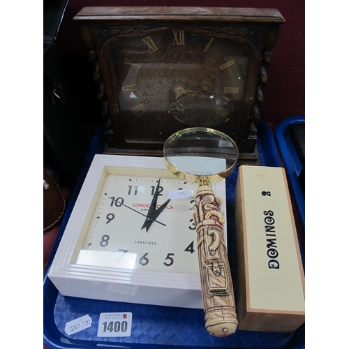 1400 - Smiths Oak Mantle Clock, London Clock wall clock, magnifier, dominoes.