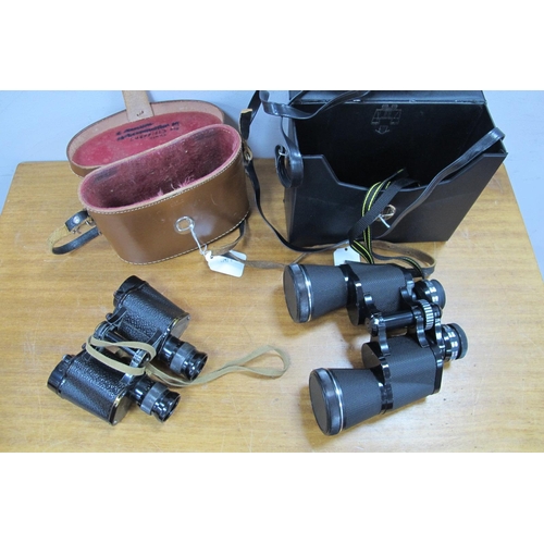 1404 - Taylor-Hobson 1943 Military Marked Binoculars, cased, together with a pair of Miranda 10 x 50 binocu... 