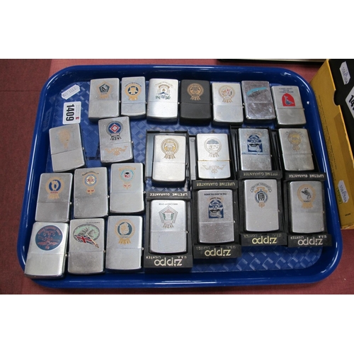 1409 - Zippo Lighters Military Related, including Ark Royal, British, Falkland Islands, HMS Cardiff. (23).