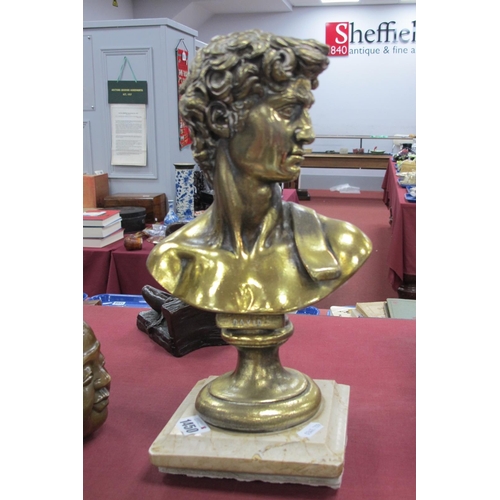 1450 - Model Classical Bust of 'David', gilded, on plinth, 33cm high.