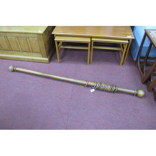 1618 - A XIX Century Wooden Curtain Pole, with fifteen rings and ball ends, 174cm long.