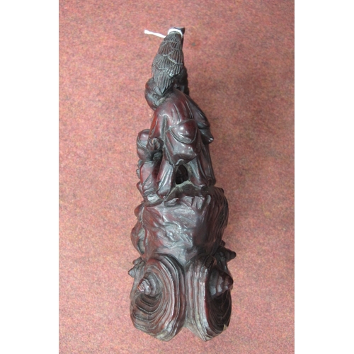 1336 - Oriental - Two Chinese Hardwood Carvings, each featuring four figures, on scroll base, 22cm high.(2)... 