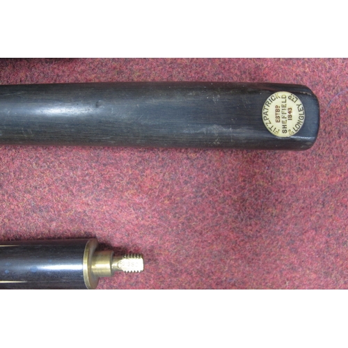 1496 - Fitzpatrick & Longley of Sheffield Snooker Cue, in metal case, Riley and two others. (4)