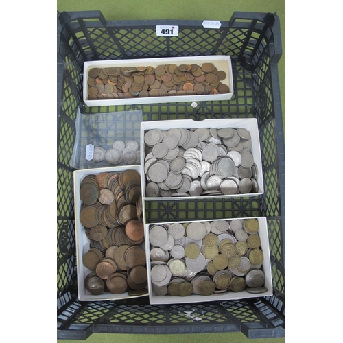 491 - A Large Collection of G.B Coins, includes 35grams of pre 1947 Silver Coins, Old Pennies, Threepences... 