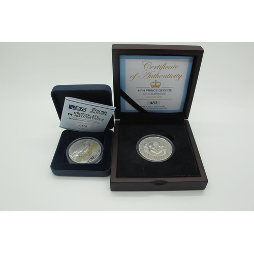 543 - A 2013 Westminster Silver 'Dambusters' £5 Coin; together with a 2013 HRH Prince George Silver Commem... 